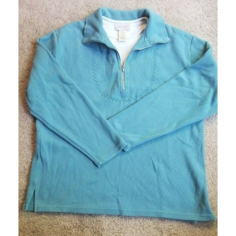 Women's Studio Works Embroidered Long Sleeve Top Sz Small S Twofer Shirt Teal